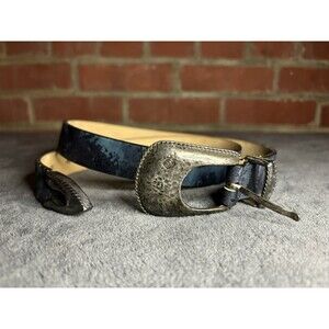 Streets Ahead Blue Leather Silver Metal Medium Belt USA Made Unique Design